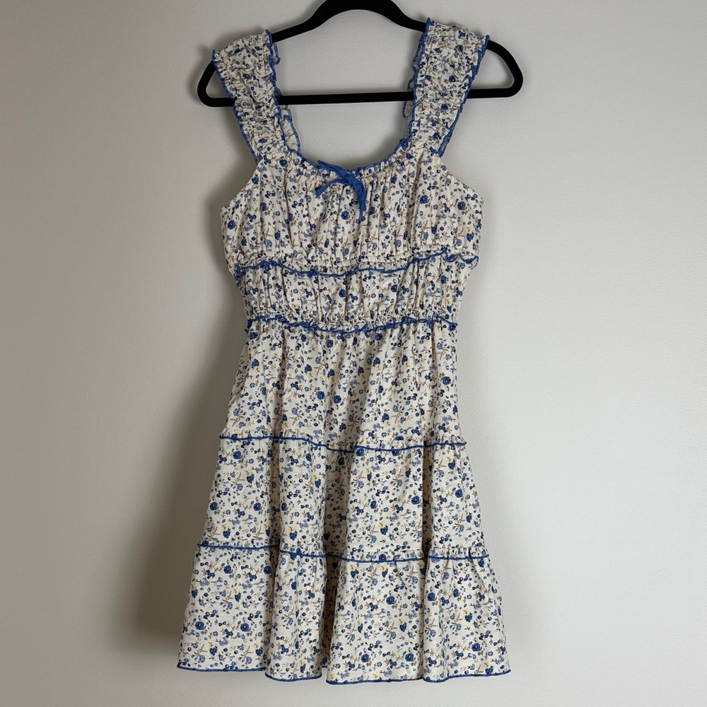 Japna Women's Blue Beige Floral Ruched Sundress Size M